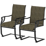 C Spring Motion Patio Chairs Set of 2 with Curved High Backrest, All Weather Breathable Fabric, Metal Frame