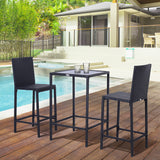 Ensemble 3 pièces bar patio osier rotin bistro tabouret et table patio cour arrière balcon bord piscine