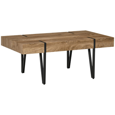 Table basse rustique, table centrale rectangulaire naturelle avec pieds épingle en acier pour salon