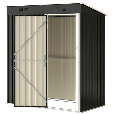 5 x 3 ft Outdoor Storage Shed, Lean-to Metal Garden Shed with Lockable Door and Vents