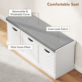 Banc de rangement à chaussures, banc d'entrée style lin avec 3 tiroirs amovibles et coussin de siège rembourré pour couloir