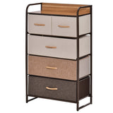 Dresser with 5 Drawers, Chest of Drawers with Metal Frame, Fabric Dresser for Living Room