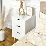 Bedside Table, Modern Nightstand with 3 Drawers, Side End Table with Wood Legs for Living Room