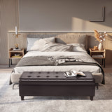 Banc Ottoman de Rangement, Repose-Pieds avec Pieds en Bois Massif, Coffre de Rangement en Cuir PU de 130 cm pour Salon