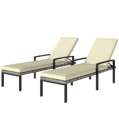 Chaise Lounge Chairs Outdoor, Set of 2 Wicker Patio Lounge Chairs with 5-Level Adjustable Backrest