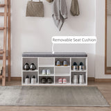 Shoe Bench with Storage, Upholstered Entryway Bench with Adjustable Shelves