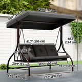 Lit balançoire patio convertible avec auvent et coussins, balançoire de porche 3 places pour extérieur