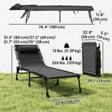 Outdoor Folding Lounge Chair, 4-Level Adjustable Chaise Lounge with Headrest, Tanning Chair Beach Bed Reclining Lounger Cot for Camping