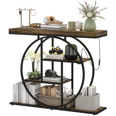 4-Tier Entryway Table with Charging Station LED Lights 39