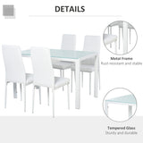 5-Piece Rectangular Glass Kitchen Table and Chairs with Metal Frame and Faux Leather Upholstery for Dining Room