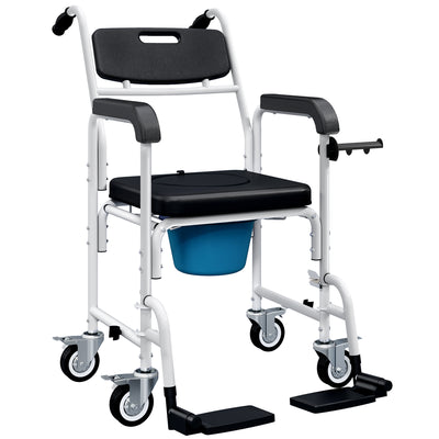 Rolling Shower Chair, Bedside Commode Chair with Wheels