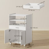 Microwave Cart with Wheels, Microwave Stand with Worktop, Open Shelves and Drawer, Storage Cabinet