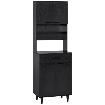 Modern Kitchen Buffet with Hutch Wooden Storage Cupboard with Microwave Counter 2 Cabinet and Drawer for Dining Room Living Room