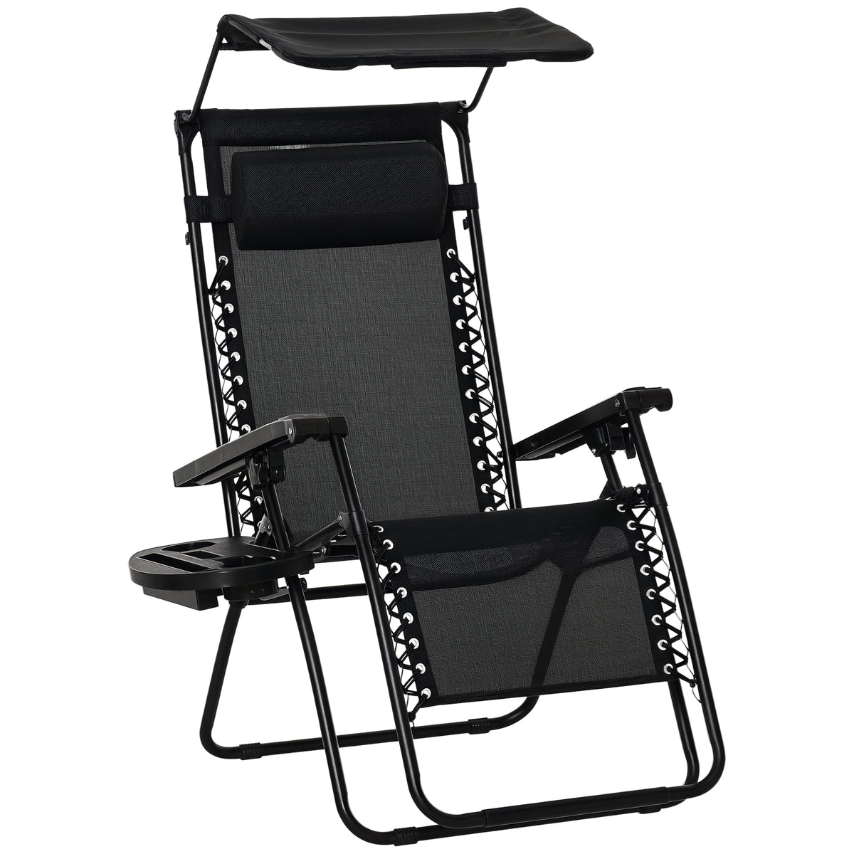 Outdoor Zero Gravity Reclining Lounger Chair with Canopy Shade, Side Tray