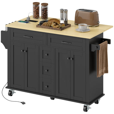 Kitchen Island Cart with Power Outlet & Drop Leaf, 55