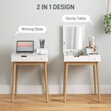 Coiffeuse avec miroir rabattable, commode moderne avec 2 tiroirs pour chambre à coucher