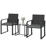 Outdoor Bistro Set, 3 Piece Wicker Patio Furniture with Mesh Seat, Glass Table