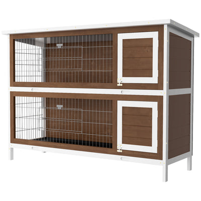 2 Tier Wooden Rabbit Hutch Bunny Pet House Wooden Coop Run