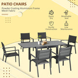 Patio Dining Set for 6, Aluminum Expandable Outdoor Table and 6 Stackable Chairs with Padded Back, Mesh Seat