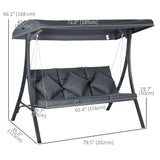 Chaise balançoire 3 places, banc de vérandah extérieur avec auvent réglable