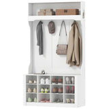 4-In-1 Hall Tree with Bench and Shoe Storage, Farmhouse Coat Rack Shoe Bench with 12 Shoe Cubbies, 6 Hooks