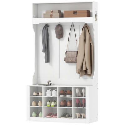 4-In-1 Hall Tree with Bench and Shoe Storage, Farmhouse Coat Rack Shoe Bench with 12 Shoe Cubbies, 6 Hooks