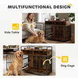 Dog Crate Furniture with Rotating Feeding Station Dog Kennel End Table Storage Shelves