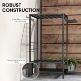 3-Tier Yard Tool Tower Rack, Garden Tool Organizer with 14 Hooks for Long-Handled Rakes