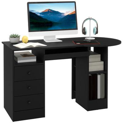 Computer Desk with Storage, Home Office Laptop Table with Shelves and Drawers, Modern Workstation Desk with Keyboard Tray