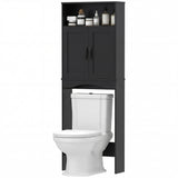 Over the Toilet Storage Cabinet Freestanding Bathroom Organizer with 2 Doors and Open Shelf