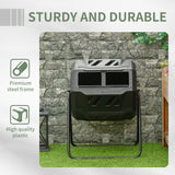 Tumbling Compost Bin Outdoor Dual Chamber 360° Rotating Composter 43 Gallon with Sliding Doors