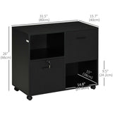 Mobile Printer Stand, Lateral File Cabinet with Lock, Filing Cabinet with Hanging Bars for Letter, A4 Size