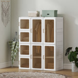 Portable Wardrobe, Foldable Plastic Closet with 8 Compartments, 2 Hanging Rods and Magnetic Clear Doors