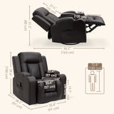 Fauteuil inclinable massant pivotant, canapé inclinable manuel surdimensionné, fauteuil à bascule en cuir PU avec poches latérales