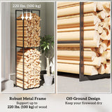 Firewood Rack Outdoor, Heavy Duty Log Holder with Adjustable Shelf for Fireplace, Indoor Outdoor Fire Wood Storage Rack