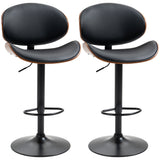 Bar Stools Set of 2, Modern PU Leather Adjustable Swivel Barstools with Curved Back, Footrest and Steel Base