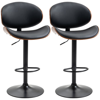 Bar Stools Set of 2, Modern PU Leather Adjustable Swivel Barstools with Curved Back, Footrest and Steel Base