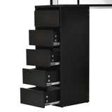 Corner Vanity Desk with Mirror, Makeup Vanity Table with 5 Drawers and Open Shelves, Dressing Table with 3-piece Mirror for Bedroom