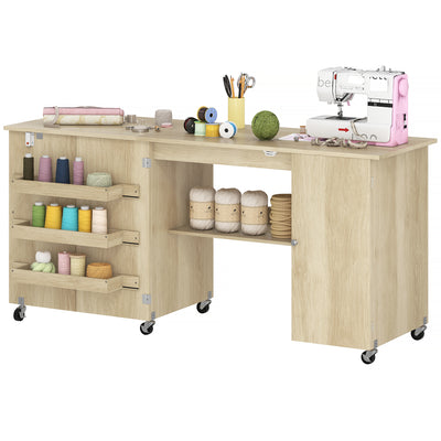 Sewing Machine Table with Drop Leaf, Folding Craft Table with 2 Doors and Adjustable Shelf for Small Spaces