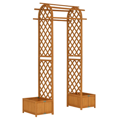 7.7FT Garden Arch with 2 Foldable Planter Boxes, Outdoor Wooden Trellis Arbor for Ceremony Party Weddings