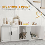 Cat Litter Box Enclosure with Double Room, Scratching Board for 2 Cats, 57