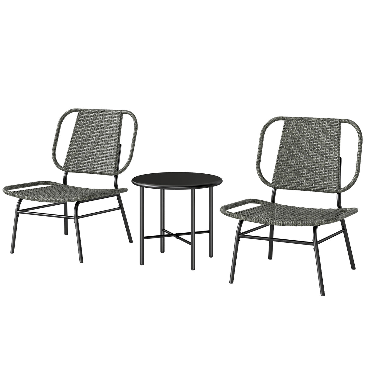 Ensemble de mobilier de patio en rotin 3 pièces, ensemble bistro extérieur avec table en acier