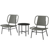 Ensemble de mobilier de patio en rotin 3 pièces, ensemble bistro extérieur avec table en acier
