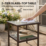 Wicker Bistro Set, 3 Piece Patio Furniture Set with 2-Tier Glass Top Table