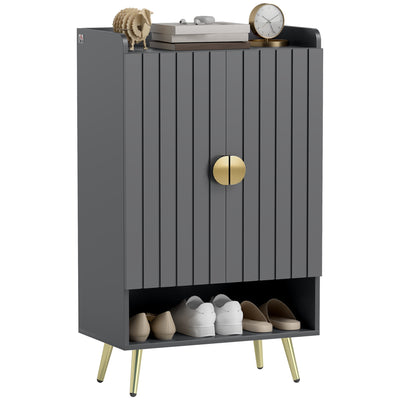 Entryway Shoe Storage Cabinet, Narrow Shoe Cabinet with Adjustable Shelves and Open Shelf for 15 Pairs of Shoes
