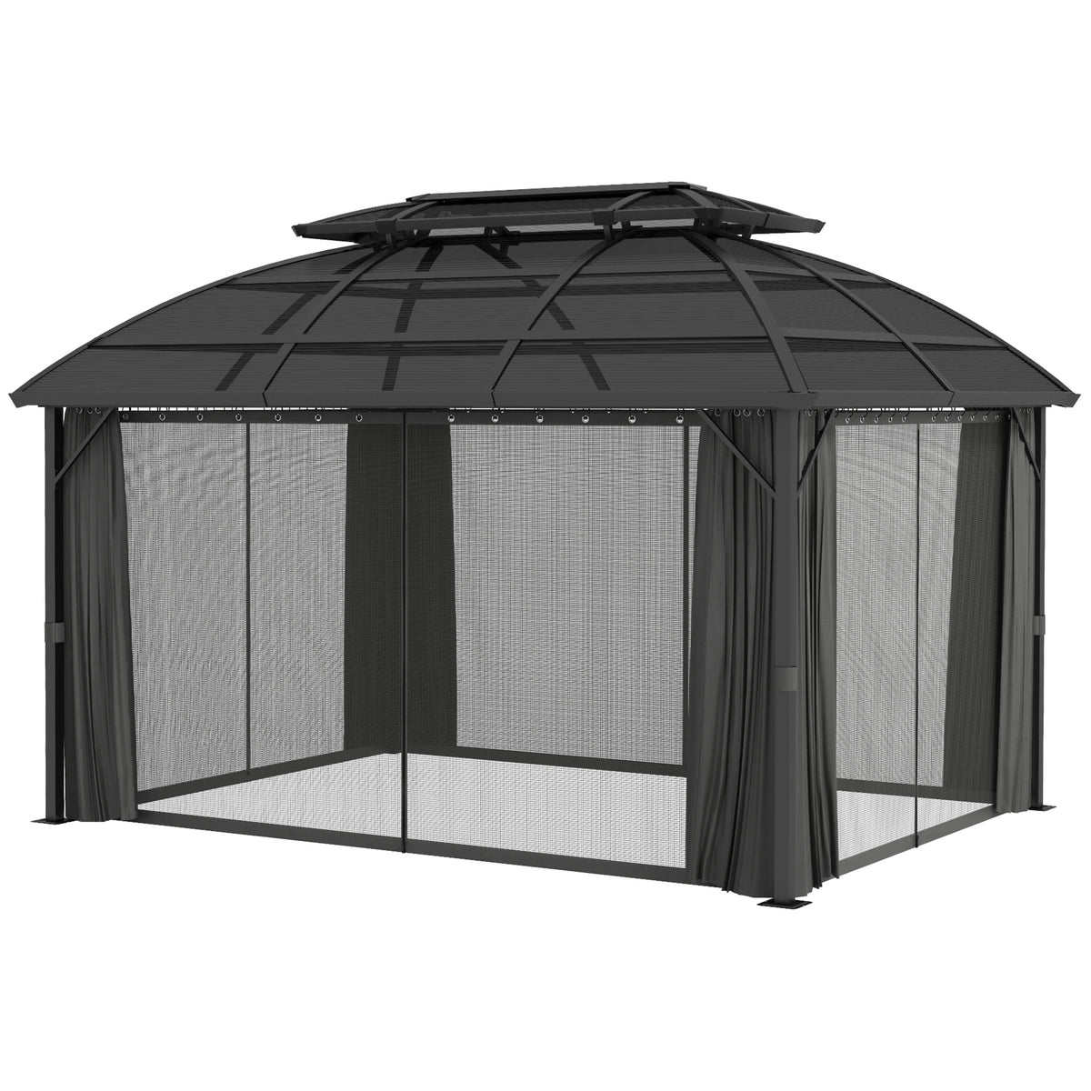 13' x 10' Patio Gazebo, Double Roof Outdoor Gazebo Canopy Shelter with Curtains and Aluminium Frame for Garden
