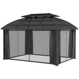 13' x 10' Patio Gazebo, Double Roof Outdoor Gazebo Canopy Shelter with Curtains and Aluminium Frame for Garden