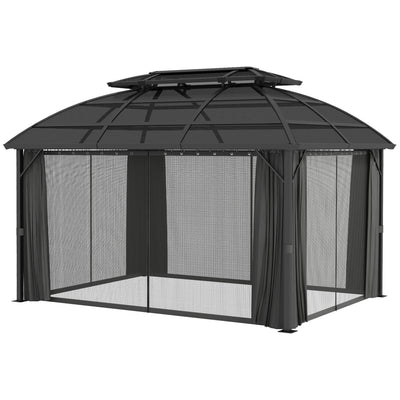 13' x 10' Patio Gazebo, Double Roof Outdoor Gazebo Canopy Shelter with Curtains and Aluminium Frame for Garden