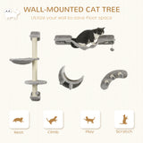 4Pcs Cat Wall Shelf with Scratching Post, Cat Wall Shelves for Relaxing