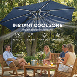 10 ft Offset Patio Umbrella with Solar Light, Garden Hanging Parasol with 360° Rotation, Tilt